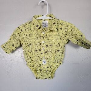 Baby B.U.M. One Piece Bodysuit Dressy Button Up Lime Green Grey Animals Print 3M